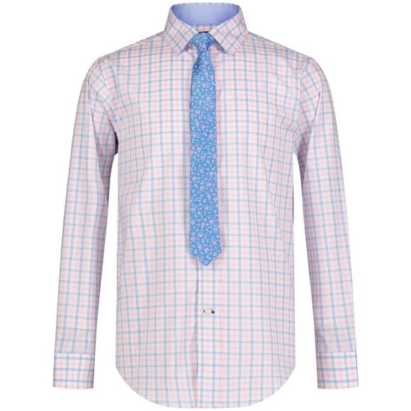 Tommy Hilfiger Other - Tommy Hilfiger Boys The Flex Prism‎ Pink and Blue Button Down with Tie Size 20R